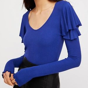 NEW Free People Ruffle Long Sleeve Layering Tee L